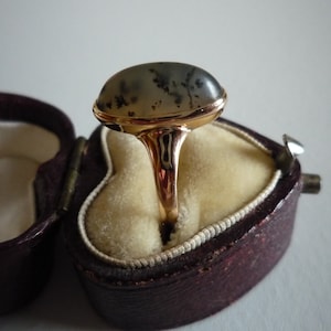 Antique Victorian Moss Agate 14K Rose Gold Ring Size 5 1/4