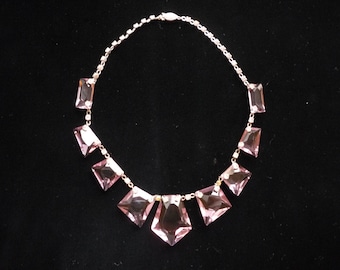 Stunning Rare Vintage Art Deco Faceted Amethyst Glass Crystal Rhinestone Choker Necklace