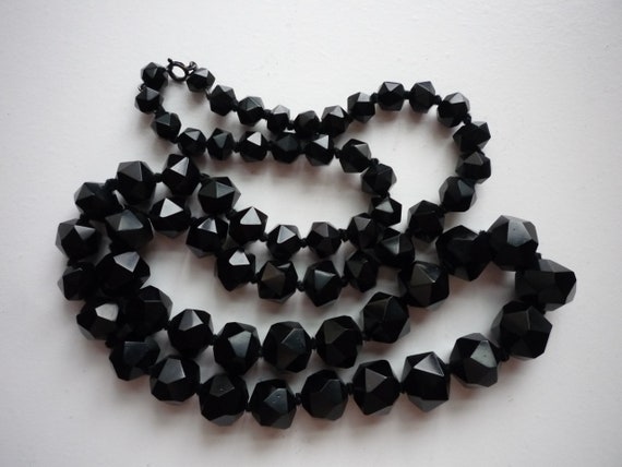 Antique Victorian Hand Faceted Black Whitby Jet G… - image 4