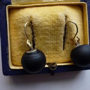 Antique Victorian Matte Jet Black Glass Large 12 mm Bead 14K Gold Vermeil Ear Wire Mourning Earrings image 4