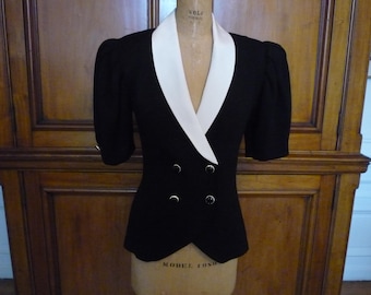 Vintage St. John By Marie Gray Black Knit Puffy Sleeve Evening Jacket Size 12