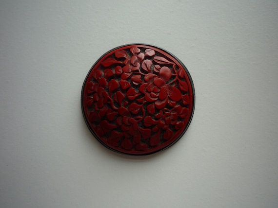 Vintage Chinese Handcrafted Carved Cinnabar Peony… - image 3