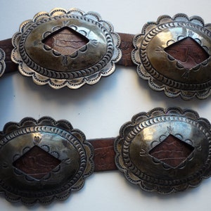 Antique Second Phase Navajo Native American Coin Silver Brown Leather Concho Belt image 6