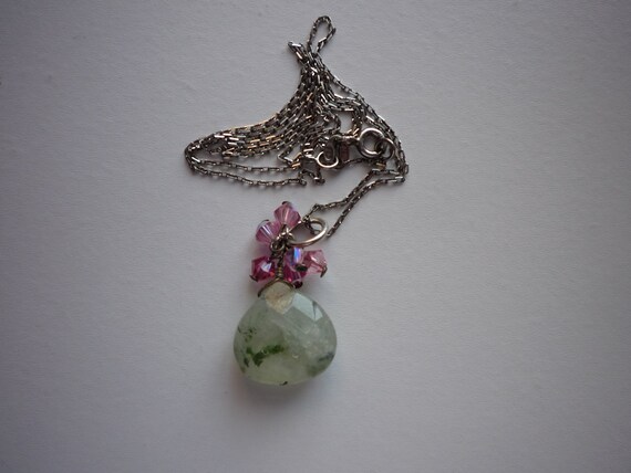 Vintage Faceted Moss Green Agate Pink Tourmaline … - image 3