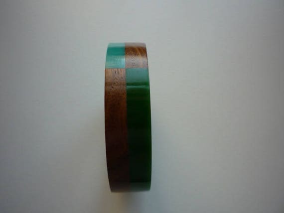 Vintage 3 Tone Lucite Turquoise Green Wood Grain … - image 5