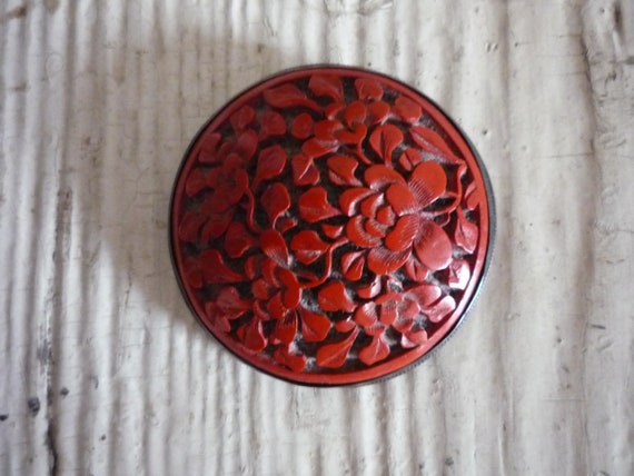 Vintage Chinese Handcrafted Carved Cinnabar Peony… - image 10