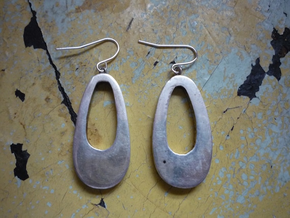 Vintage Sterling Silver Oval Hoop Dangling Earrings