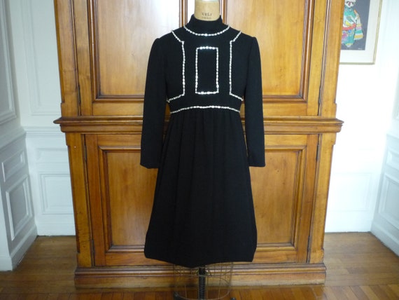 Stunning Vintage 1960 Donald Brooks Black Wool Wi… - image 8