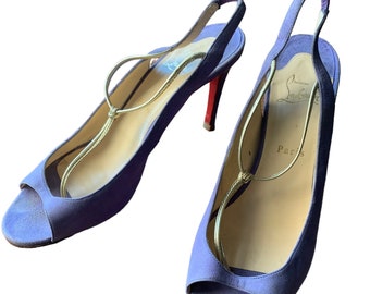 Rare Authentic Christian Louboutin Paris Alta Spritney Lilac Suede Peep Toe Sling Back Stiletto Pumps Size 41