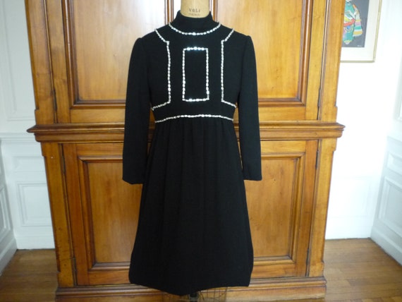 Stunning Vintage 1960 Donald Brooks Black Wool Wi… - image 1