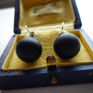 Antique Victorian Matte Jet Black Glass Large 12 mm Bead 14K Gold Vermeil Ear Wire Mourning Earrings image 8