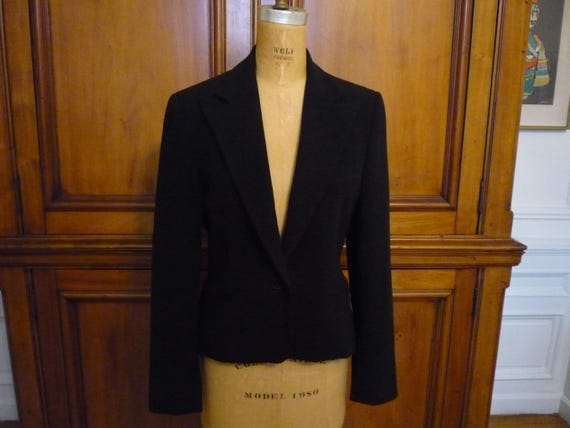 Ralph Lauren Purple Label, Vintage Ralph Lauren Bergdorf Goodman Purple Label Collection Black Wool Crepe Blazer Jacket Made USA 1990