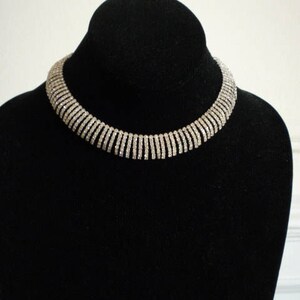 Vintage Austrian Clear Crystal Rhinestone Rhodium Plate Choker Necklace Dangling Earring Set image 10