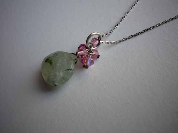 Vintage Faceted Moss Green Agate Pink Tourmaline … - image 2