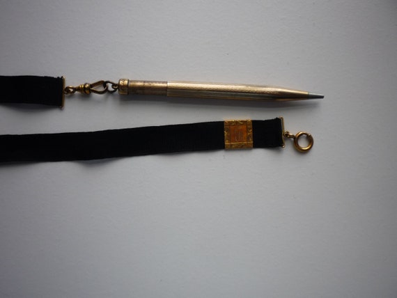 Antique Victorian Mourning 14K GF Black Satin Pen… - image 1