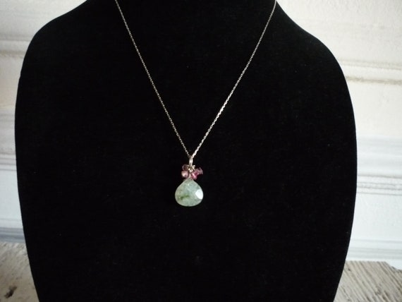 Vintage Faceted Moss Green Agate Pink Tourmaline … - image 4