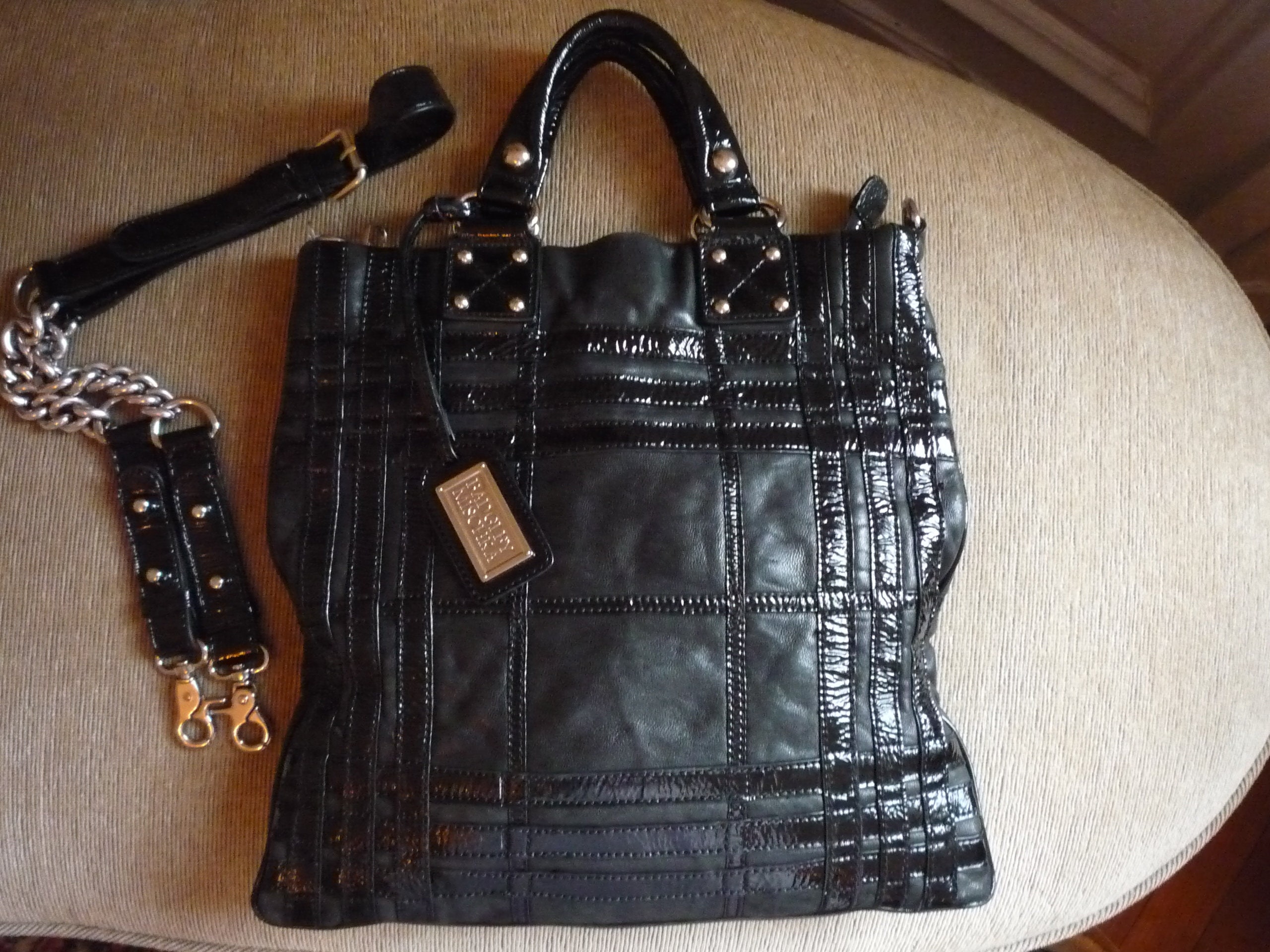 Vintage Badgley Mischka American Glamour Black Leather Black Patent Top crossbody Silver Tone Handbag Etsy