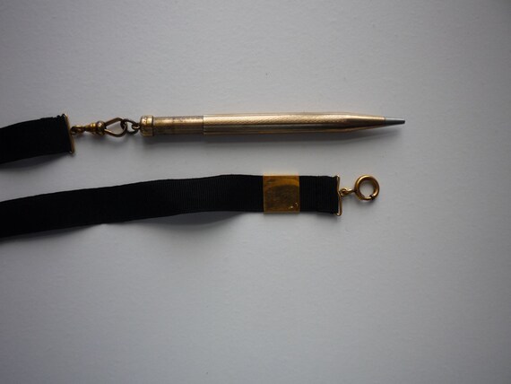 Antique Victorian Mourning 14K GF Black Satin Pen… - image 9