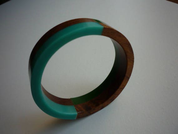 Vintage 3 Tone Lucite Turquoise Green Wood Grain … - image 3