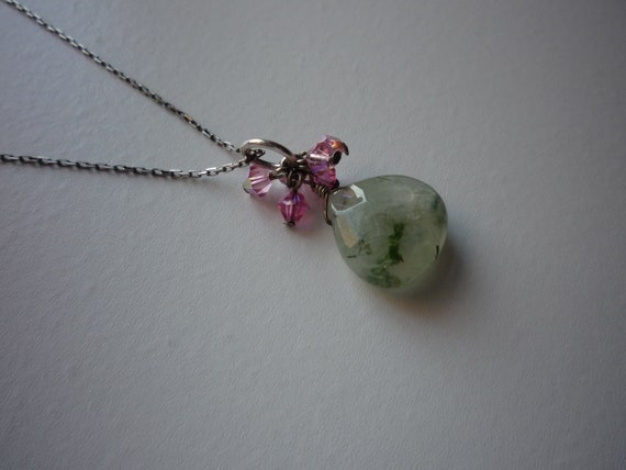 Vintage Faceted Moss Green Agate Pink Tourmaline … - image 7
