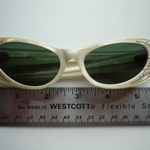 Rare Vintage 1950 White Mother of Pearl Acetate Rhinestone Cat Eyes Made In France Sunglasses