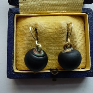 Antique Victorian Matte Jet Black Glass Large 12 mm Bead 14K Gold Vermeil Ear Wire Mourning Earrings image 7