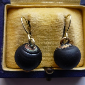 Antique Victorian Matte Jet Black Glass Large 12 mm Bead 14K Gold Vermeil Ear Wire Mourning Earrings image 9