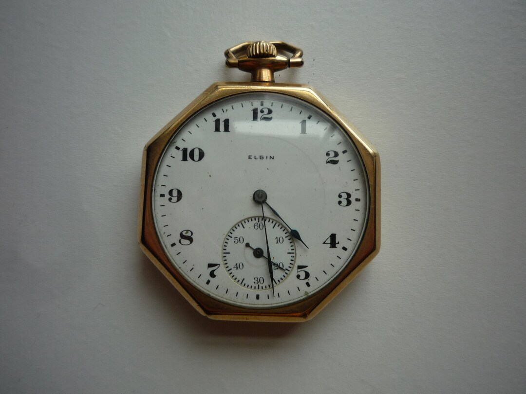 Antique Elgin Octagonal 17 Jewel 9K Gold Filled Case Size 12 Pocket
