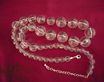 Vintage Clear Lucite Pools of Light Knotted Graduated Bead Necklace