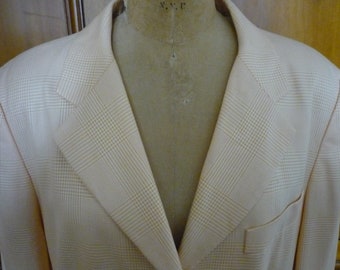 Vintage Escada Margaretha Ley Pale Burnt Orange/Peach White Plaid Silk/Wool Blazer Jacket