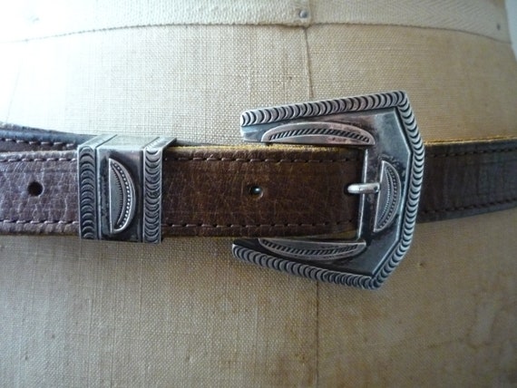 Native American Sterling Silver 3pc Belt Buckle Set Vintage Retro 3 Piece Belt Buckle Set Sterling Silver  main image 4
