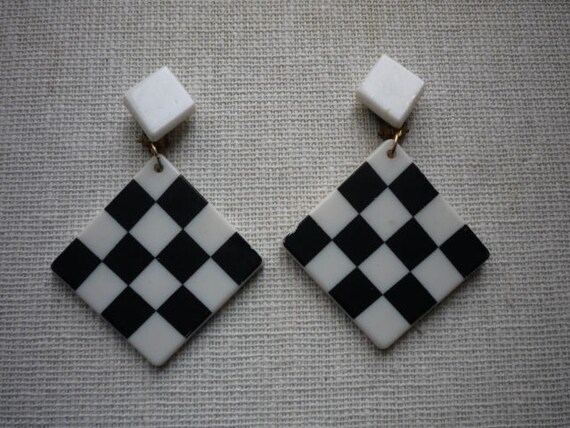 Vintage Mod Lucite Black White Checkerboard Mod Da
