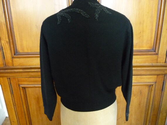 Beautiful Vintage 1950 Black Embellished Black Be… - image 3