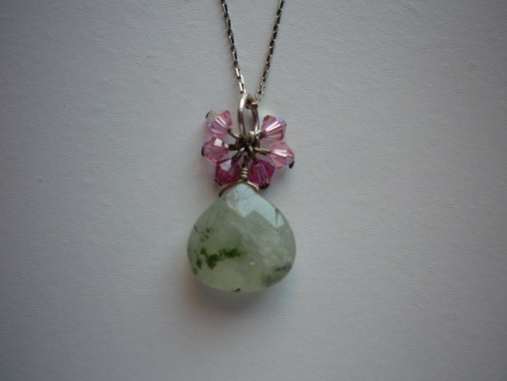 Vintage Faceted Moss Green Agate Pink Tourmaline … - image 1