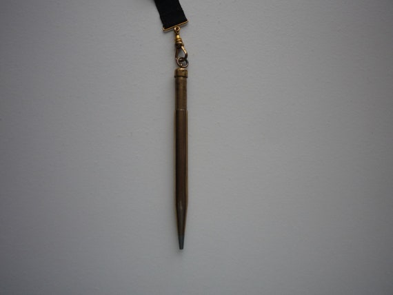 Antique Victorian Mourning 14K GF Black Satin Pen… - image 7
