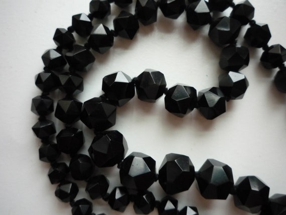 Antique Victorian Hand Faceted Black Whitby Jet G… - image 2