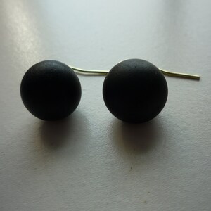 Antique Victorian Matte Jet Black Glass Large 12 mm Bead 14K Gold Vermeil Ear Wire Mourning Earrings image 5