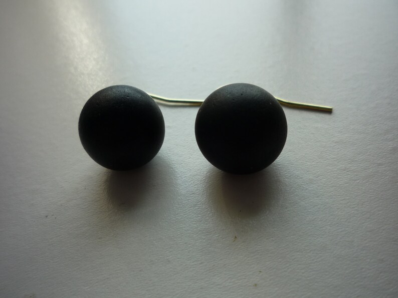 Antique Victorian Matte Jet Black Glass Large 12 mm Bead 14K Gold Vermeil Ear Wire Mourning Earrings image 5