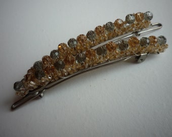 Vintage Faceted Pink and Pale Blue Crystal Bead 2 Barrette Clip Made In France Wedding Bridal