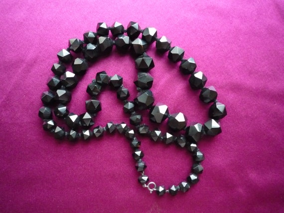 Antique Victorian Hand Faceted Black Whitby Jet G… - image 1