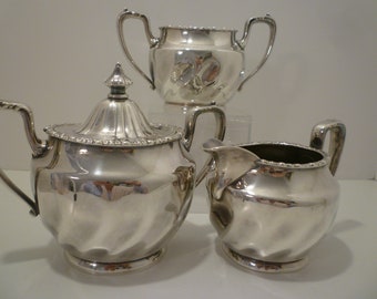 Silver Sugar, Creamer, Spooner. Pairpoint Manufacturing. 100 year old Quadruple Plate 3 piece Set.