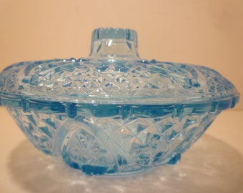 BLUE GLASS Home Decor. Vintage Covered Candy, or..?  dish. Lovely gift Item.