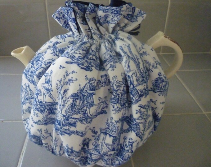 TEA COZY. Blue Toile Teapot Tea Cozy. Reversible Blue Toile Tea Cozy