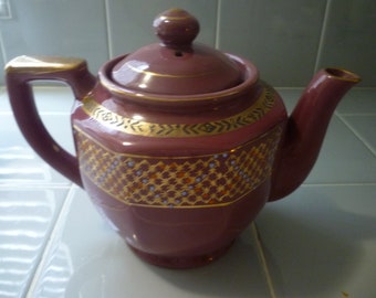 TEAPOT. VINTAGE ENGLISH Teapot.  1950’s English Teapot With Gold Accents And Handpainting.