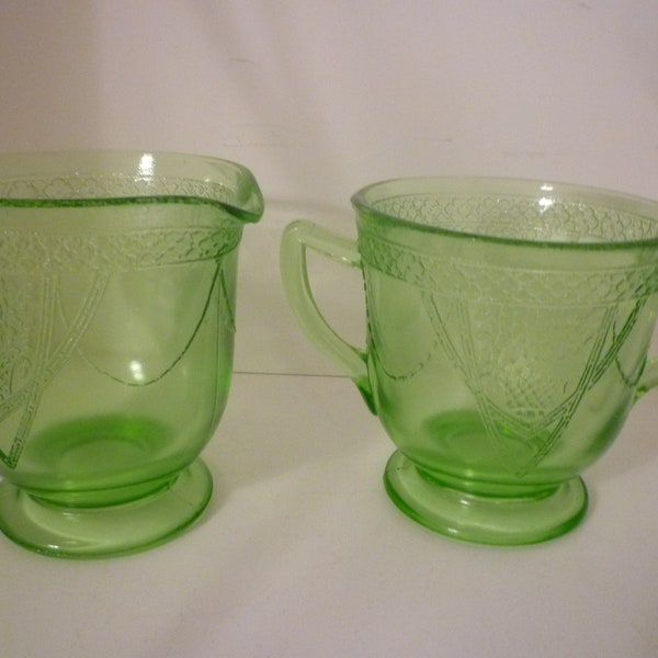 Green Depression Glass Sugar and Creamer Etsy