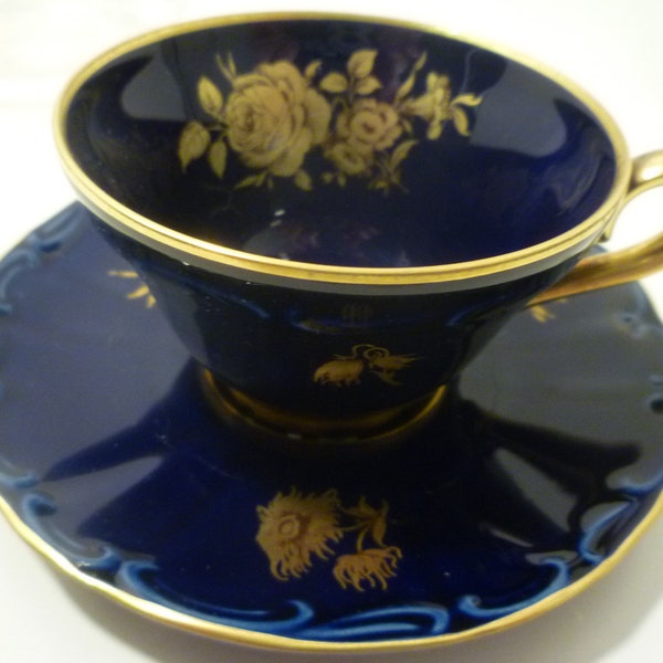 Espresso teacup Demi Tasse Teacup. VINTAGE COBALT BAREUTHER ChinaTeacup. Cobalt and Gold .