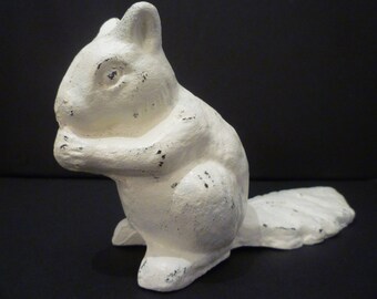 SQUIRREL Figurine. CAST IRON Squirrel. Use as Doorstop, Bookends, Distressed White., Home / Garden Decor. Heavy Cast Iron.