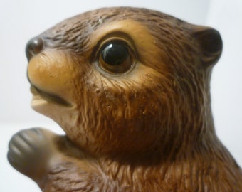 SQUIRREL FIGURINE.  Vintage, Collectible from the 1970’s.  Porcelain With Glass  Eyes. Global Arts Figurine.