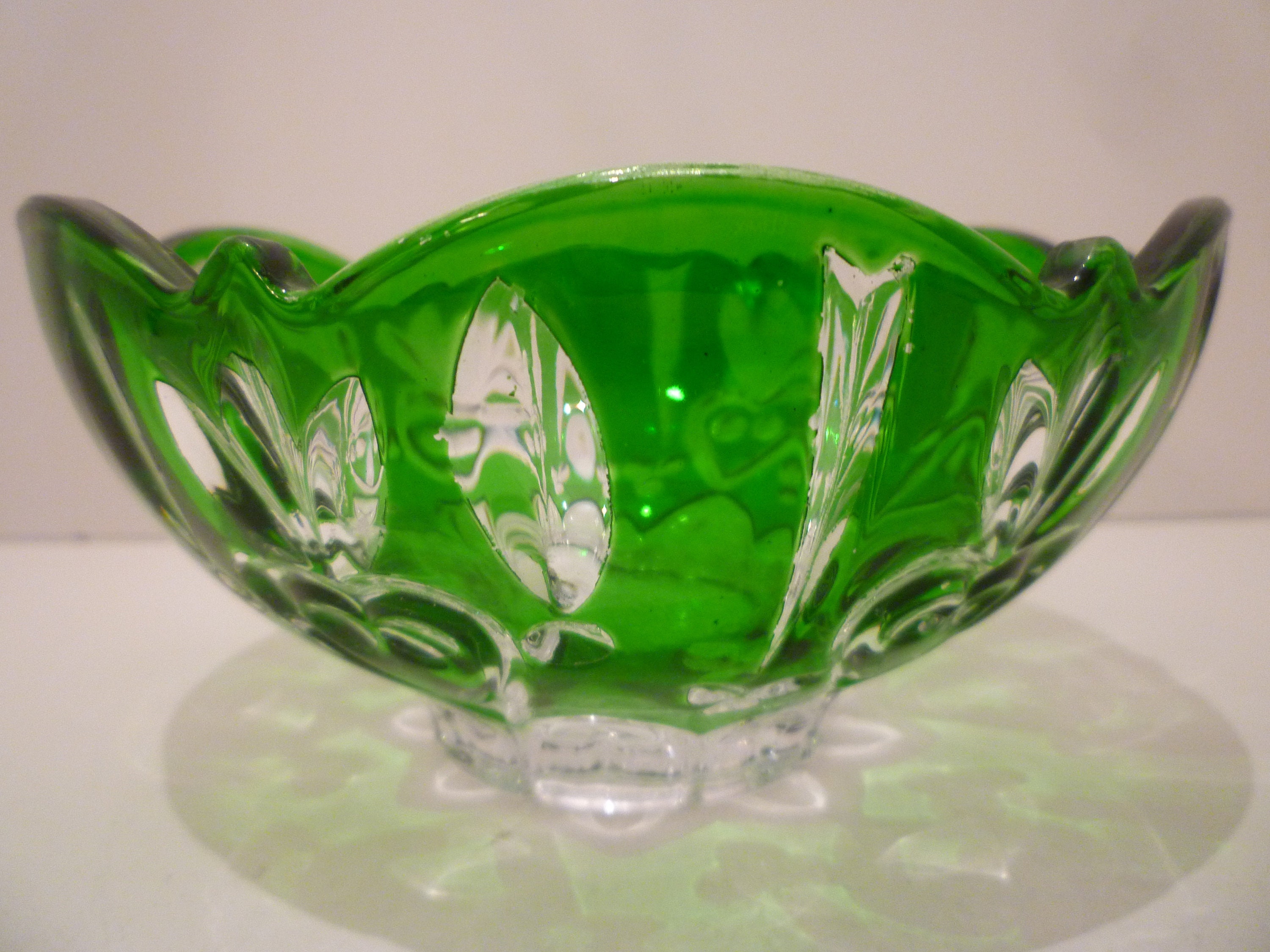 GREEN CRYSTAL BOWL. Green Cut To Clear Bohemian Crystal Bowl. Etsy