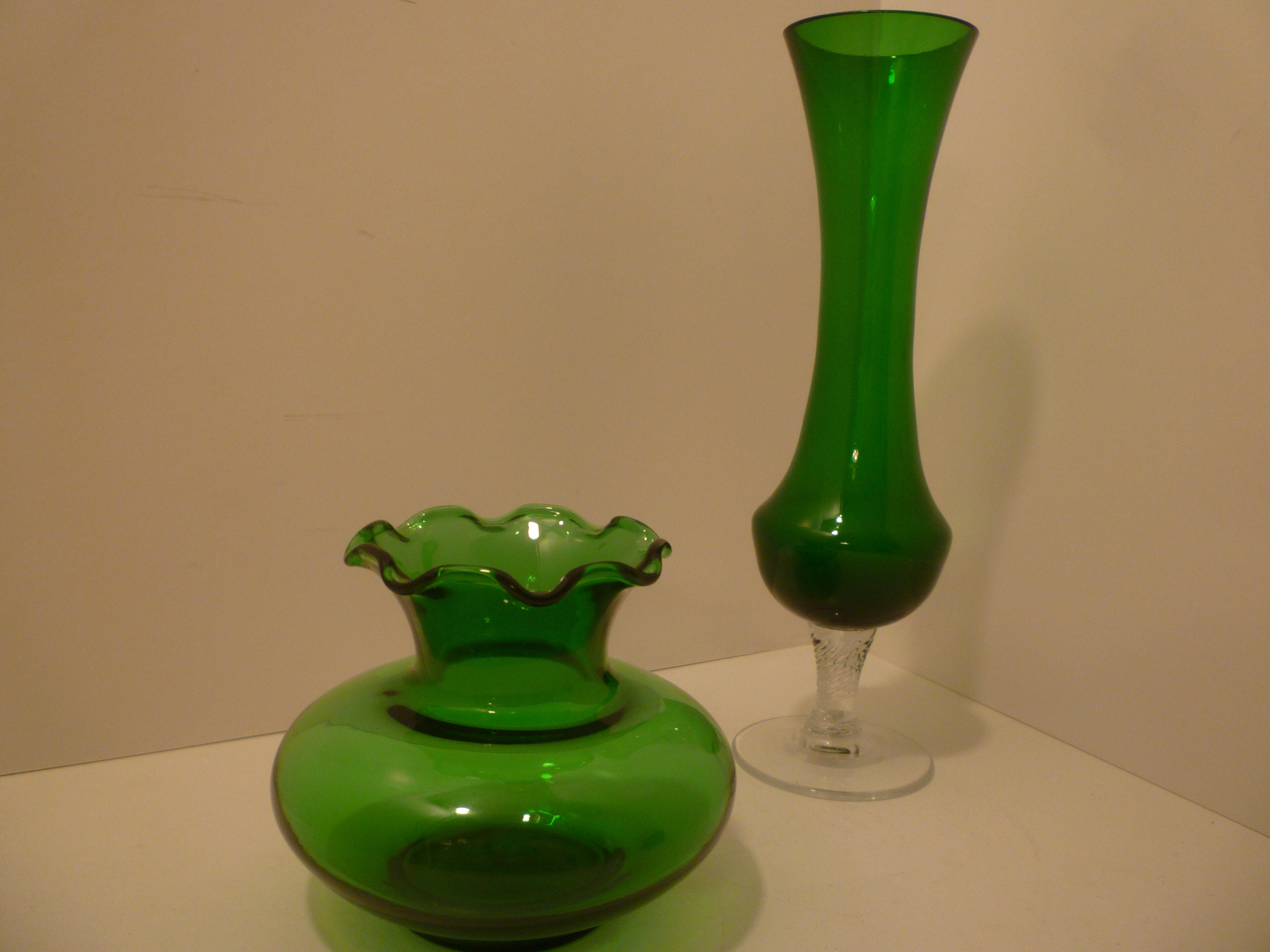 Green Glass Vases Vintage Rich Green Vases Tall Bud Vase And Etsy